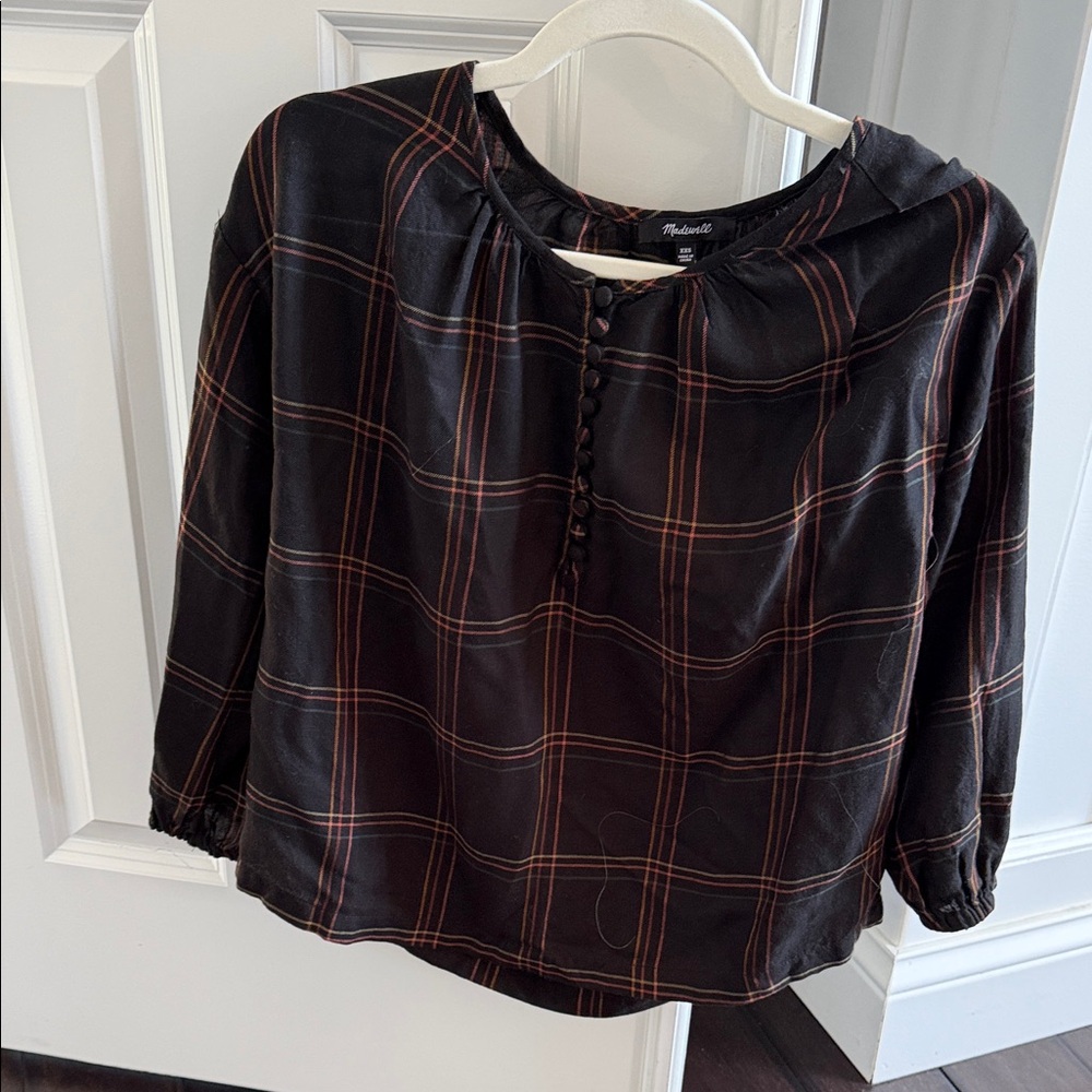 Madewell Black and Red Plaid Blouse